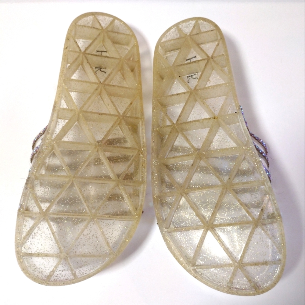 H2K Women's Jelly Glitter Summer Slide Open Toe Rhinestone Sandals Size 8 Gold - Picture 7 of 8